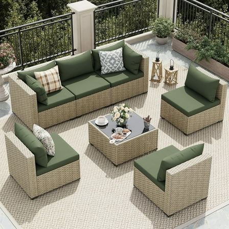 UDPATIO Patio Furniture Sets, Modular Rattan Outdoor Patio Sectional Furniture Sofa Set, Wicker Patio Conversation Set for Backyard