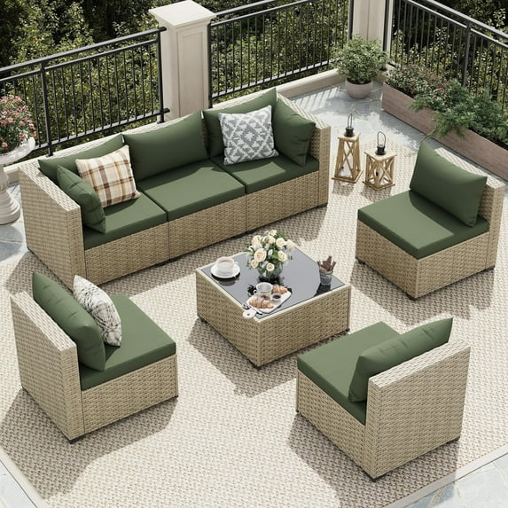 UDPATIO Patio Furniture Sets, Modular Rattan Outdoor Patio Sectional Furniture Sofa Set, Wicker Patio Conversation Set for Backyard