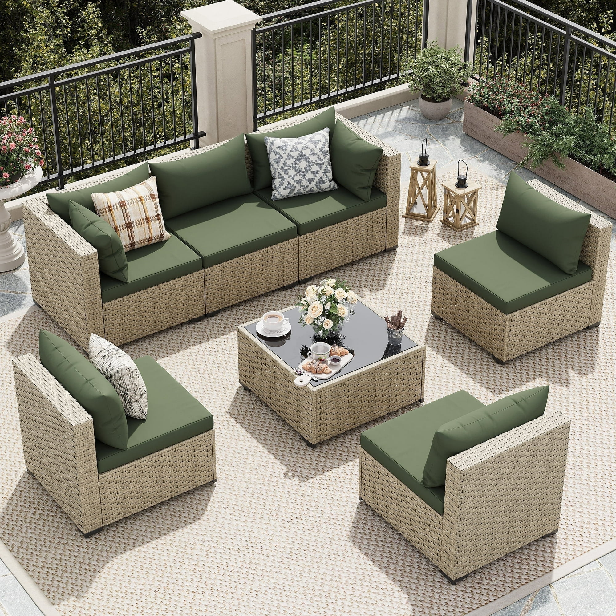 UDPATIO Modern Patio Furniture Sets, Rattan Outdoor Sectional Sofa Set, Wicker Conversation Set, Milky White