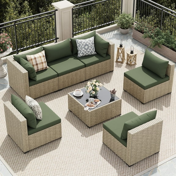 UDPATIO Patio Furniture Sets, Modular Rattan Outdoor Patio Sectional Furniture Sofa Set, Wicker Patio Conversation Set for Backyard