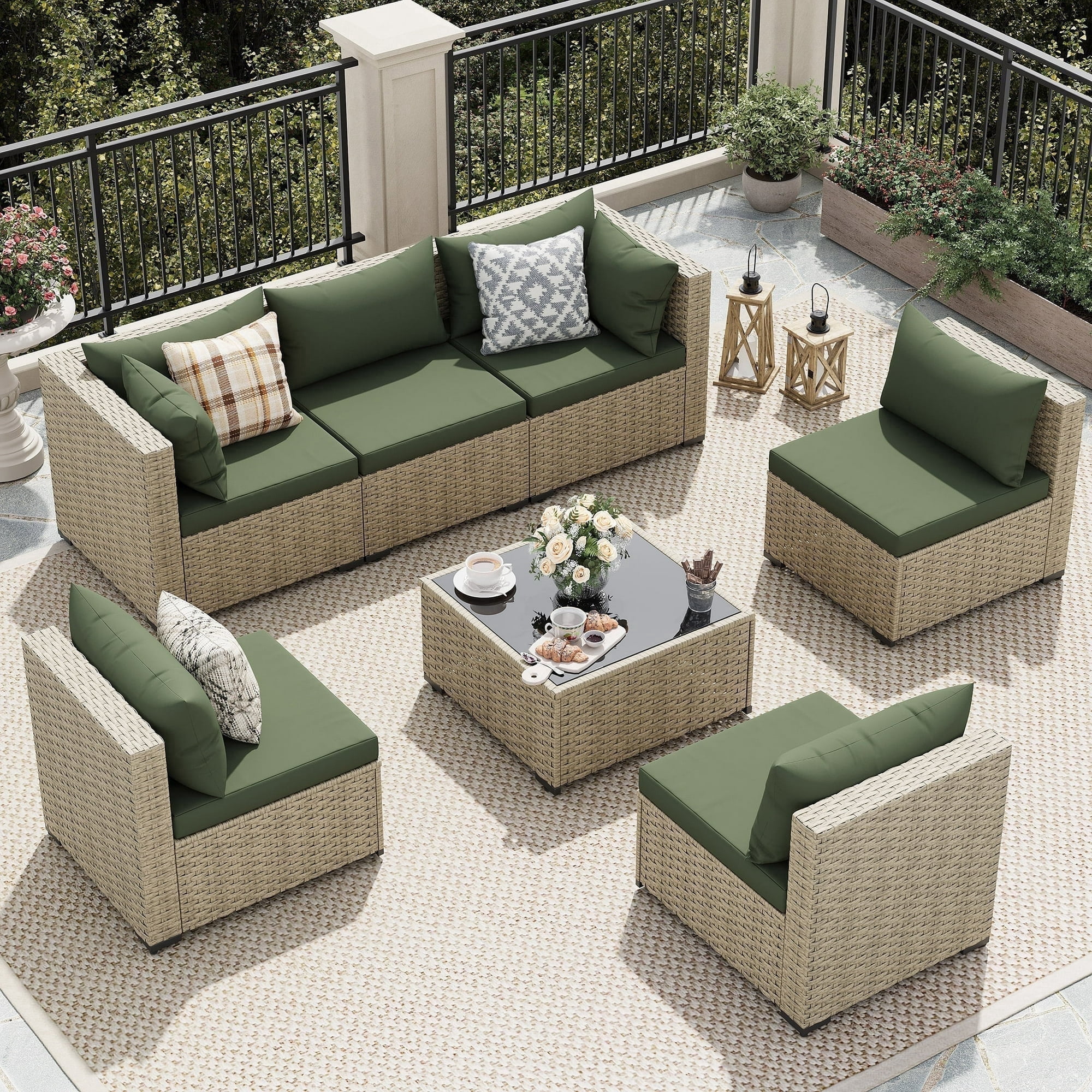 UDPATIO Patio Furniture Sets, Modular Rattan Outdoor Patio Sectional Furniture Sofa Set, Wicker Patio Conversation Set for Backyard