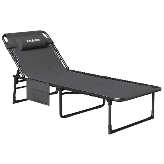 UDPATIO Patio One-piece Chaise Lounge Chair,5-Position Adjustable Sun Tanning Chair with Carrying Handle and Side Pocket,Folding Bed Cot with Removable Pillow,Gray