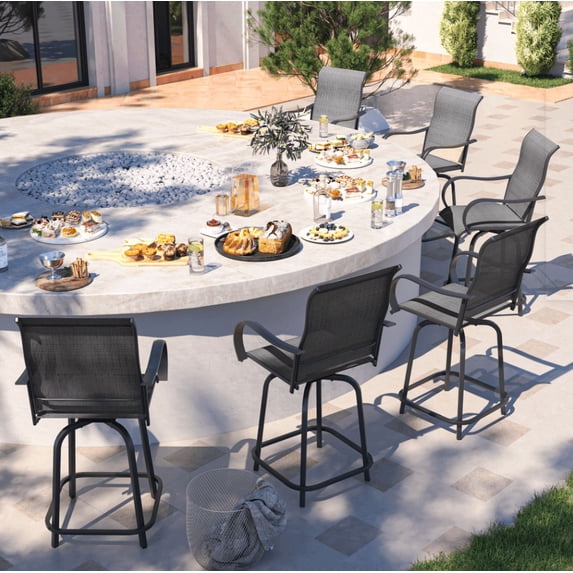 UDPATIO Patio Swivel Bar Stools Chair of 6, Outdoor Bar Height Set, All Weather High Back and Armrest Patio Stools & Bar Chairs for Backyard, Lawn Garden, Balcony and Pool, Brown