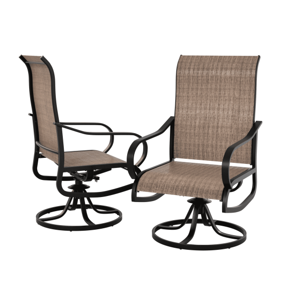 UDPATIO Patio Swivel Chairs Set of 2, Outdoor Dining Chairs High Back, All Weather Breathable Textilene Outdoor Chairs with Metal Rocking Frame for Lawn Garden Backyard Duck,Brown