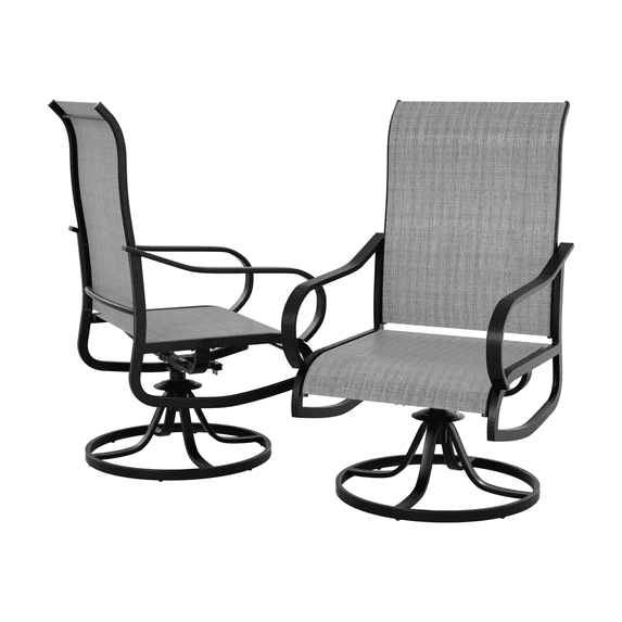 UDPATIO Patio Swivel Chairs Set of 2, Outdoor Dining Chairs High Back, All Weather Breathable Textilene Outdoor Chairs with Metal Rocking Frame for Lawn Garden Backyard Duck,Gray White