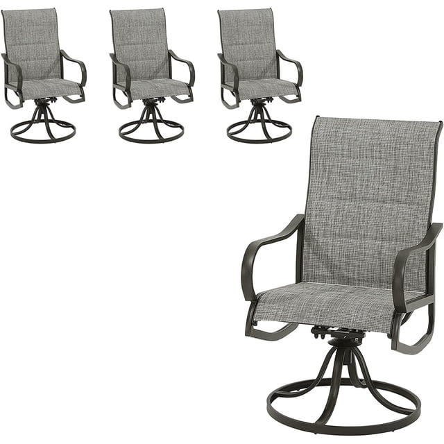 Patio Swivel Chairs Set of 4, Outdoor Patio Dining Chairs with All Weather Textilene Black Metal Frame for Lawn Garden Backyard, Brown