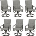 thumbnail image 1 of UDPATIO Patio Swivel Chairs Set of 6, High Back Outdoor Dining Chairs  for Lawn Garden Backyard, Gray and White Cotton, 1 of 9