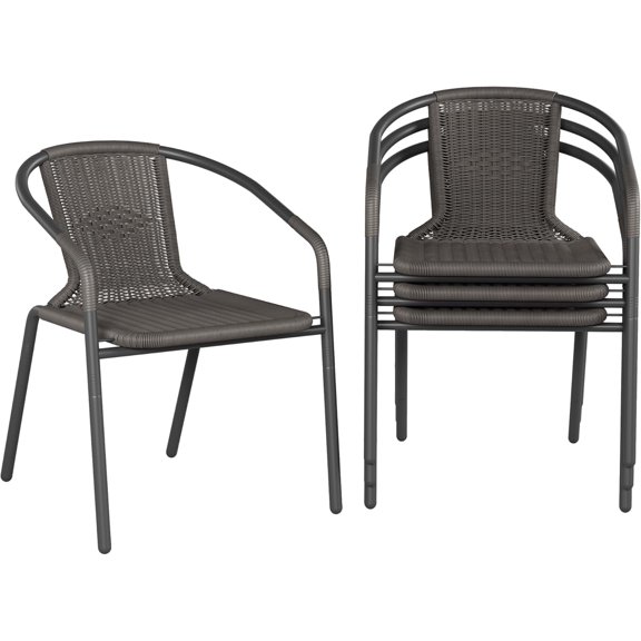 UDPATIO Rattan Outdoor Dining Chairs Set of 4, Wicker Stackable Patio Chairs, for Indoor Restaurant Porch, Grey
