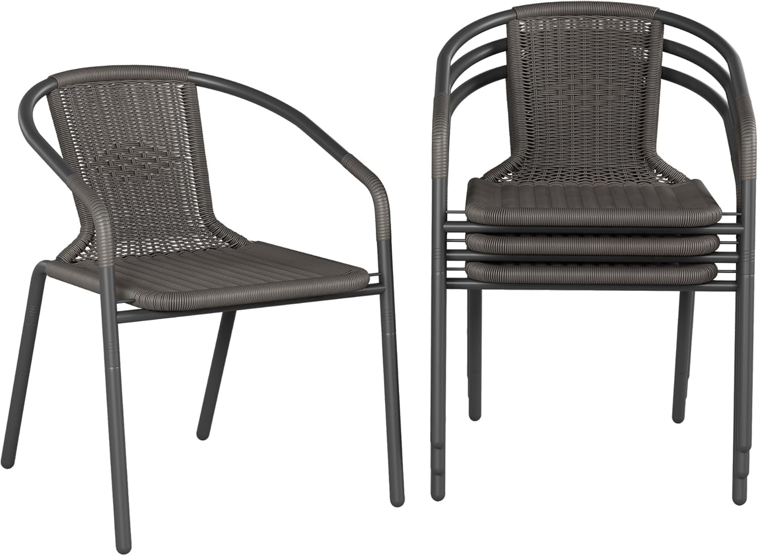 UDPATIO Rattan Outdoor Dining Chairs Set of 4, Wicker Stackable Patio Chairs, for Indoor Restaurant Porch, Grey
