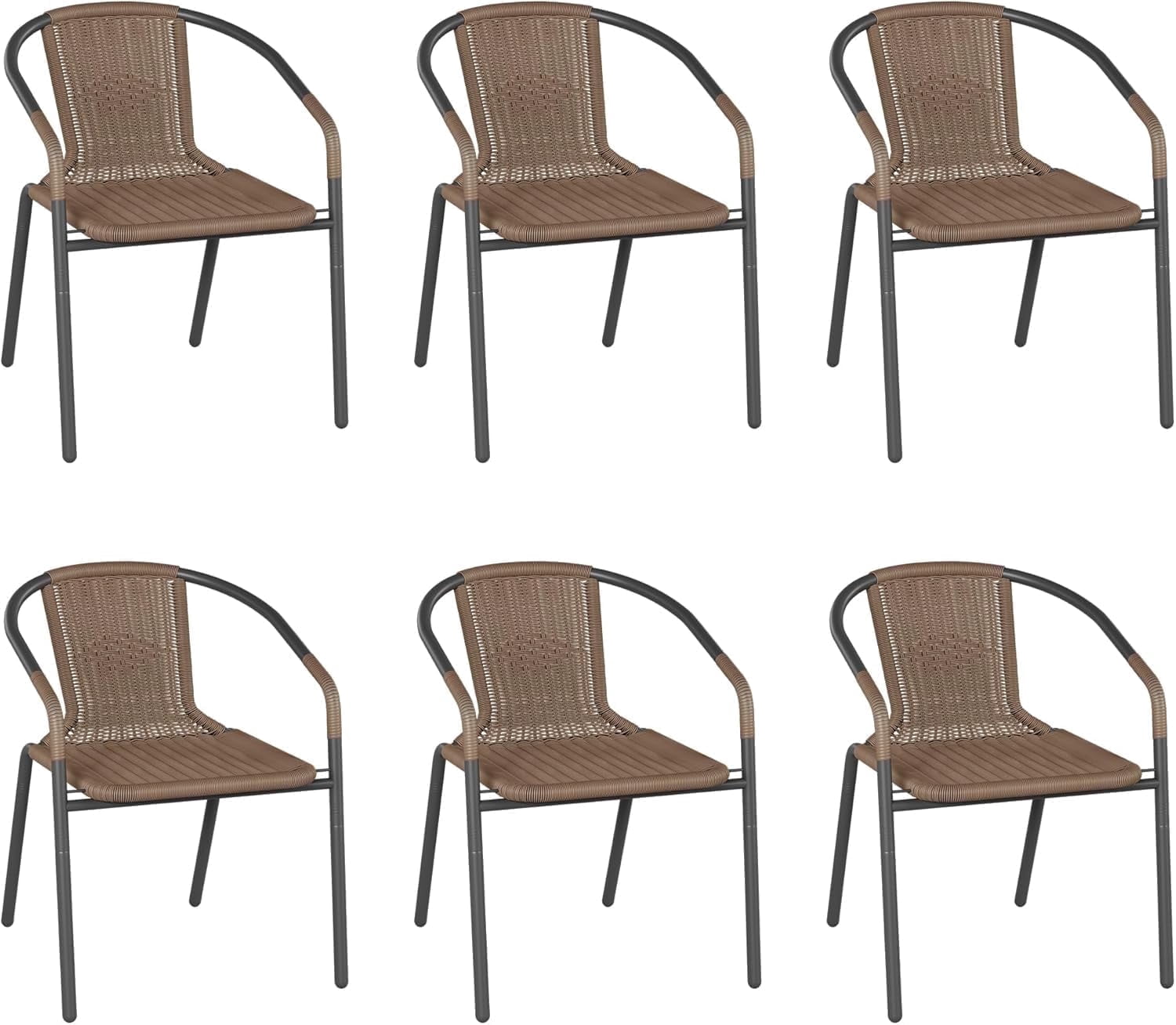 UDPATIO Rattan Outdoor Dining Chairs Set of 6, Wicker Stackable Patio Chairs, for Indoor Restaurant Porch Deck, Brown