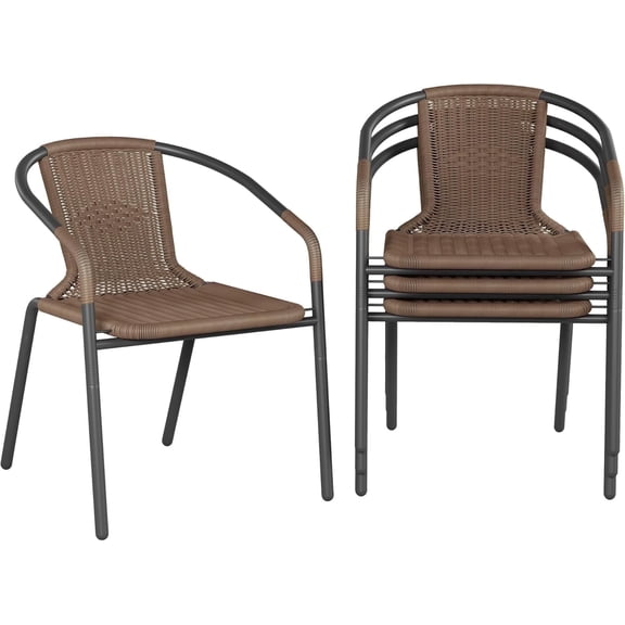 UDPATIO Rattan Patio Dining Chairs Set of 4, Wicker Stackable Outdoor Chairs, for Indoor Restaurant Porch Deck, Brown