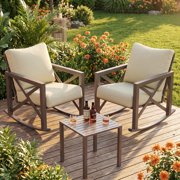 UDPATIO 3-Piece Metal Patio Rocking Chair Set, Heavy Duty 350 lbs Capacity Outdoor Bistro Furniture Set with 2 Rockers, Thick Cushions and Coffee Table for Porch, Rust-Resistant, Beige