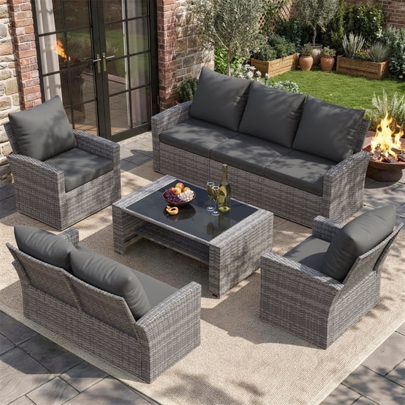 UDPATIO 5-piece Wicker Patio Furniture Set, Multiple Combination Conversation Set, Gray PE Rattan Patio Sofa Set for Balcony, Backyard, Gray