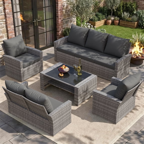 UDPATIO Wicker Patio Furniture Set,Multiple combination sofa sets,Gray PE Rattan Patio Sofa Set for Balcony, Porch, Backyard, Gray