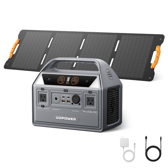 UDPOWER C600 Solar Generator with 120W Solar Panel, 595Wh LiFePO4 Battery 600W(Surge 1200W) AC Output, Portable Power Station for Home Backup/Outdoor/RVs/Emergency