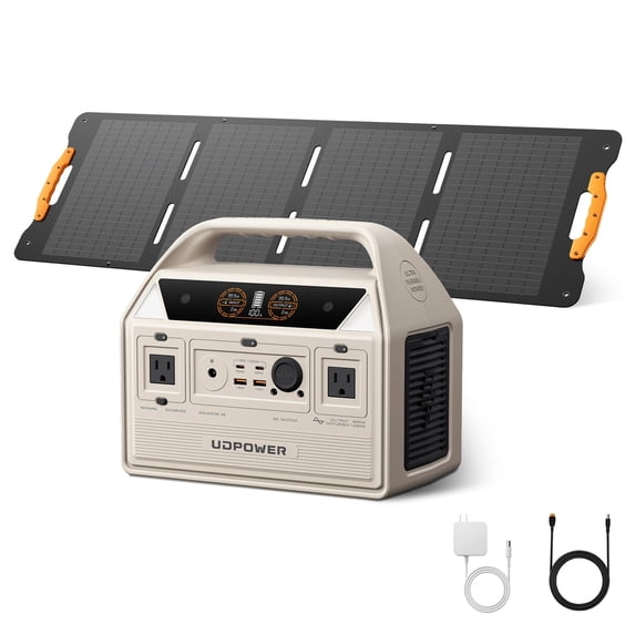 UDPOWER C600 Solar Generator with 120W Solar Panel, 595Wh LiFePO4 Battery 600W(Surge 1200W) AC Output, Portable Power Station for Home Backup/Outdoor/RVs/Emergency