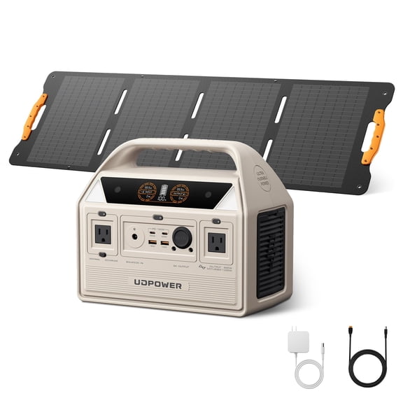 UDPOWER C600 Solar Generator with 120W Solar Panel, 595Wh LiFePO4 Battery 600W(Surge 1200W) AC Output, Portable Power Station for Home Backup/Outdoor/RVs/Emergency