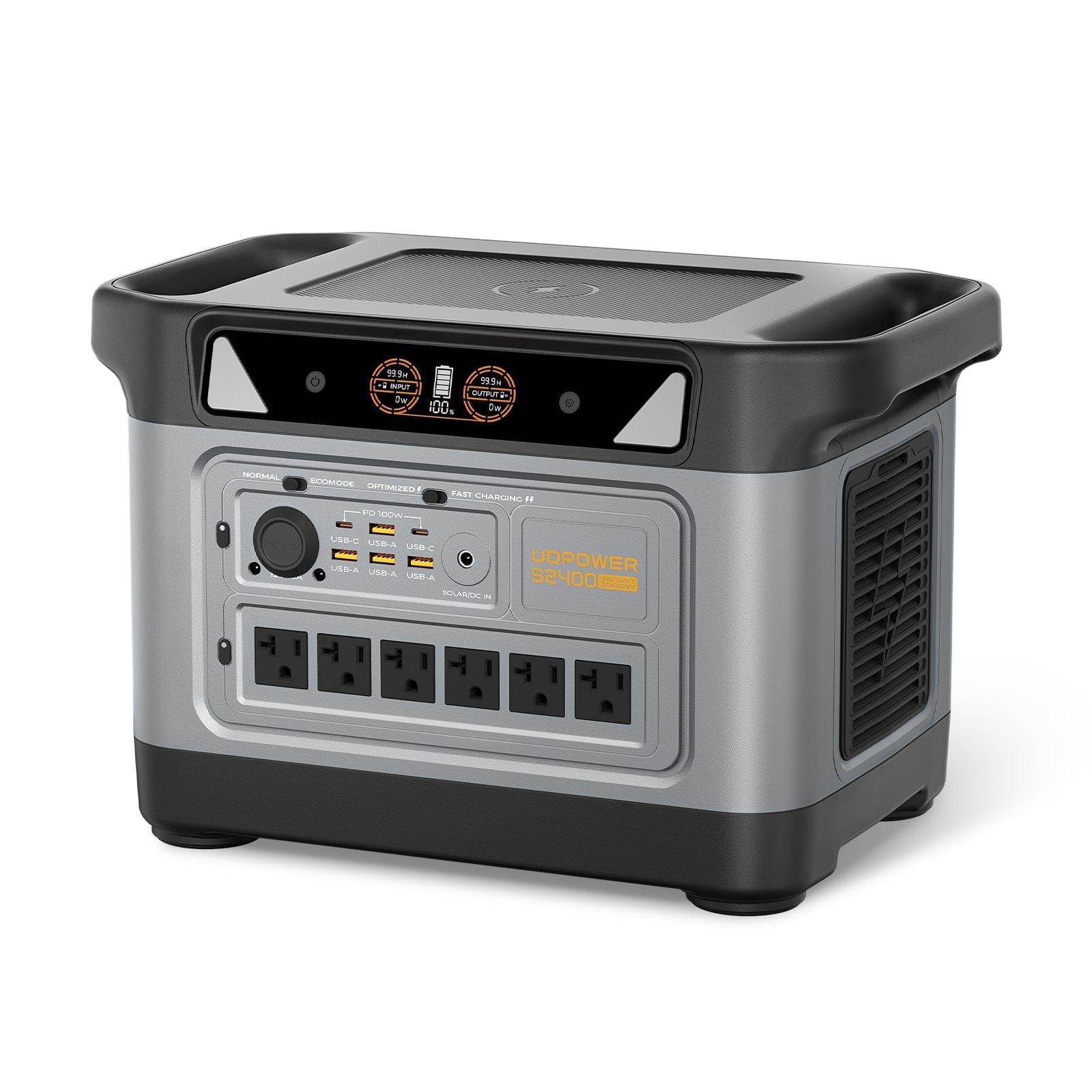 UDPOWER S2400 Portable Power Station,2083Wh LiFePO4 Battery,2400W (3000W Peak) Solar Generator with UPS Backup,6 AC Outlets,Home Backup Power for RVs,Camping,Power Outages (Solar Panel Optional)