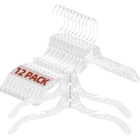 UEAKPIC Clear Crystal Plastic Hangers with 360 Degree Rotatable Hook for Shirt, Coat, Dress 12 Pack