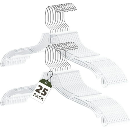 UEAKPIC Clear Plastic Clothes Hangers, 17in Heavy Duty Hangers with Swivel Hook, Non Slip Notched Design, 25 Pack