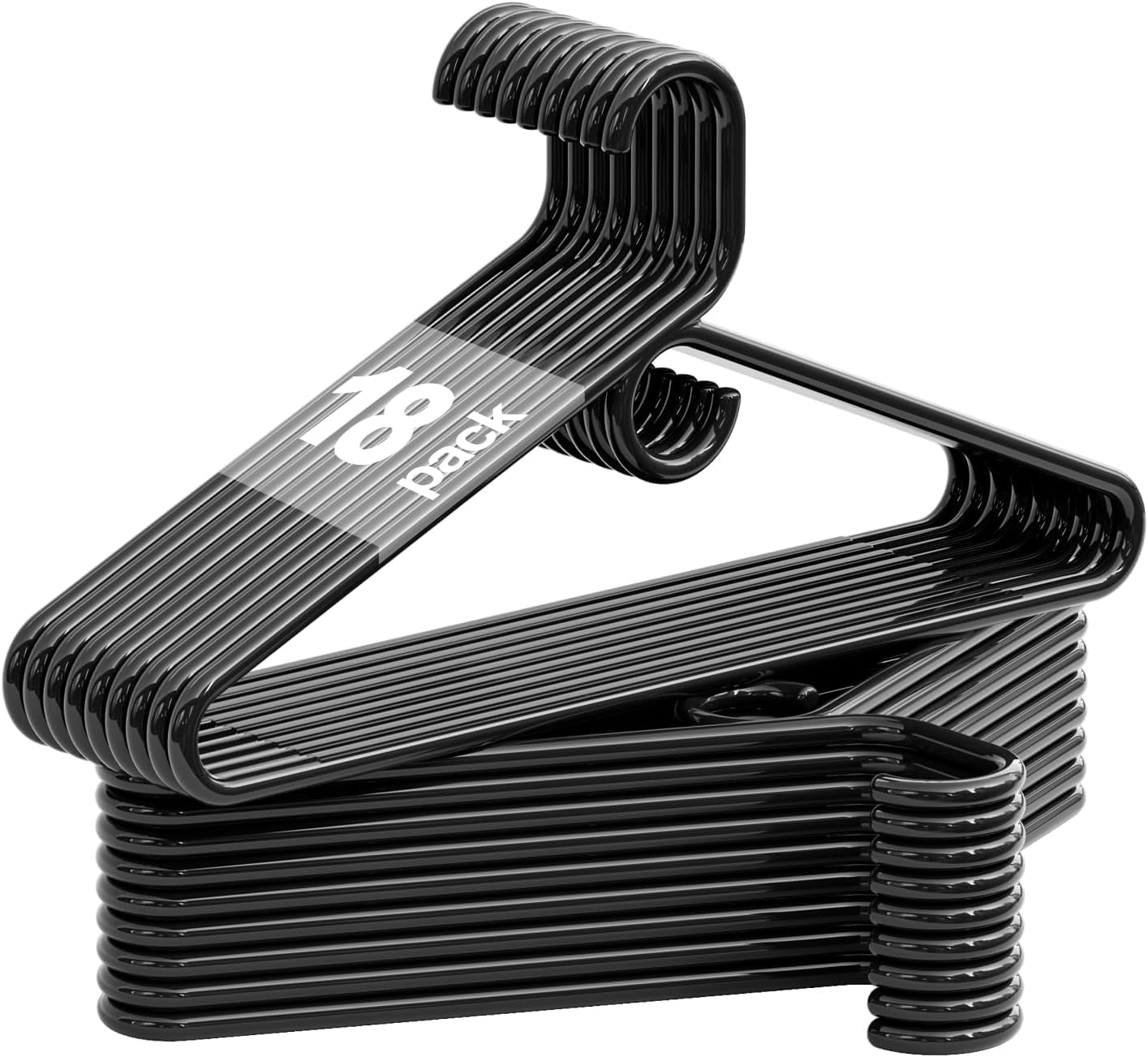 UEAKPIC Heavy Duty Plastic Hangers 18 Pack, Space Saving Tubular Clothes Hangers with Hook & Non-Slip, Standard Size, Black