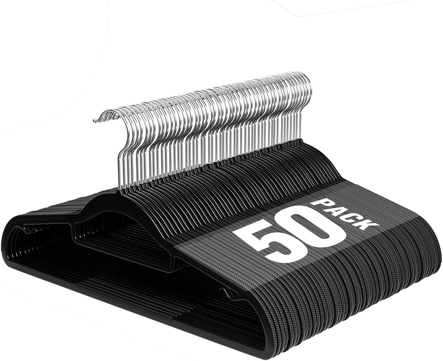 UEAKPIC Plastic Hangers 50 Pack, Heavy Duty Clothes Hangers with 360° Swivel Hook, Non-Slip, Space-Saving, Black