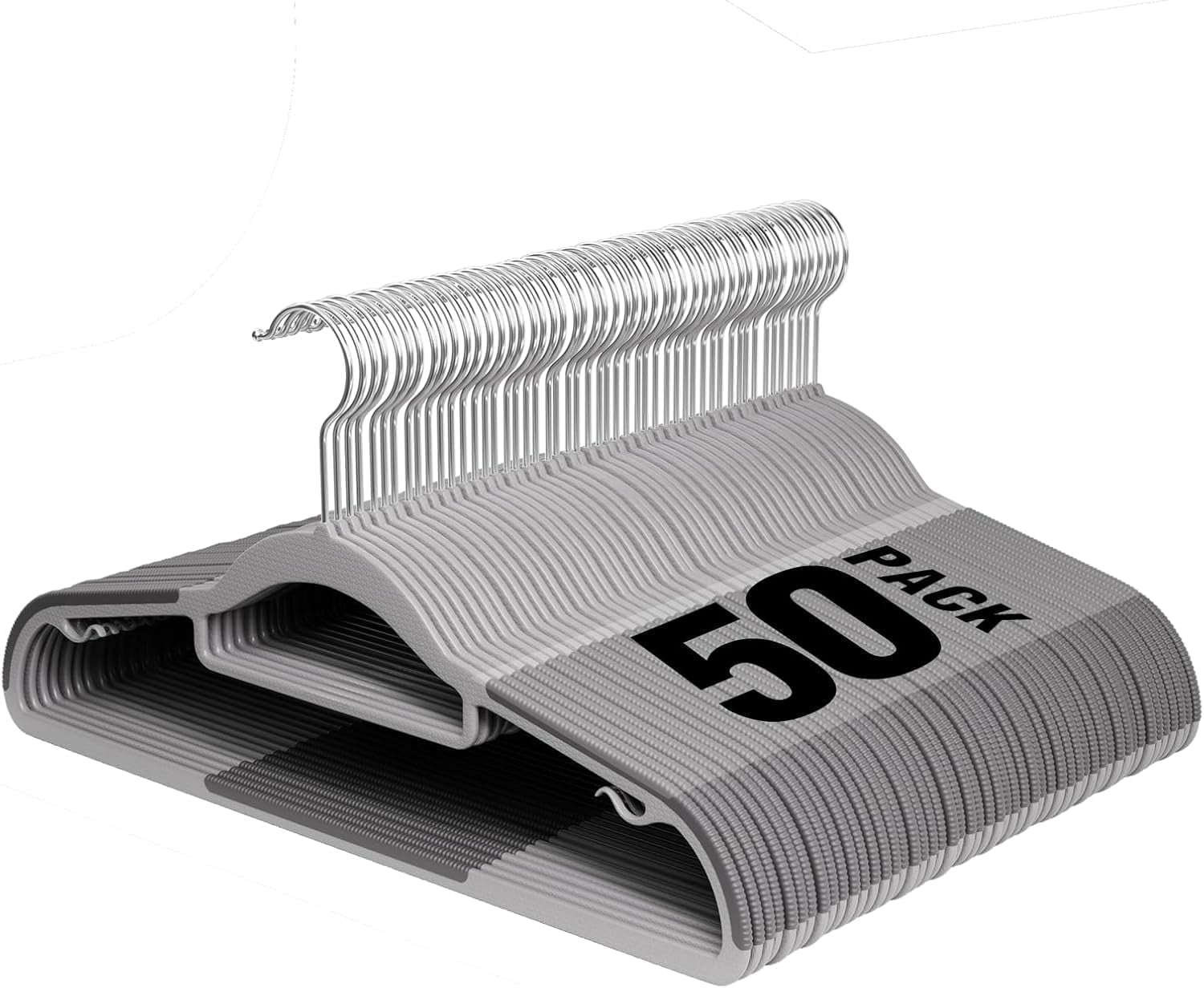 UEAKPIC Plastic Hangers 50 Pack, Heavy Duty Clothes Hangers with 360° Swivel Hook, Non-Slip, Space-Saving, Gray