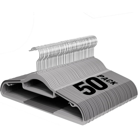UEAKPIC Plastic Hangers 50 Pack, Heavy Duty Clothes Hangers with 360° Swivel Hook, Non-Slip, Space-Saving, Gray
