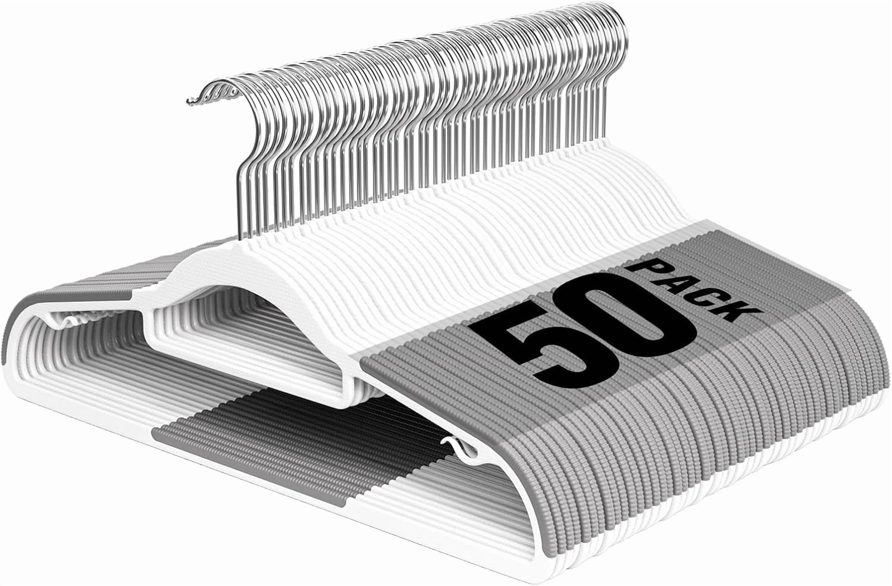 UEAKPIC Plastic Hangers 50 Pack, Heavy Duty Clothes Hangers with 360° Swivel Hook, Non-Slip, Space-Saving, White & Dark Gray