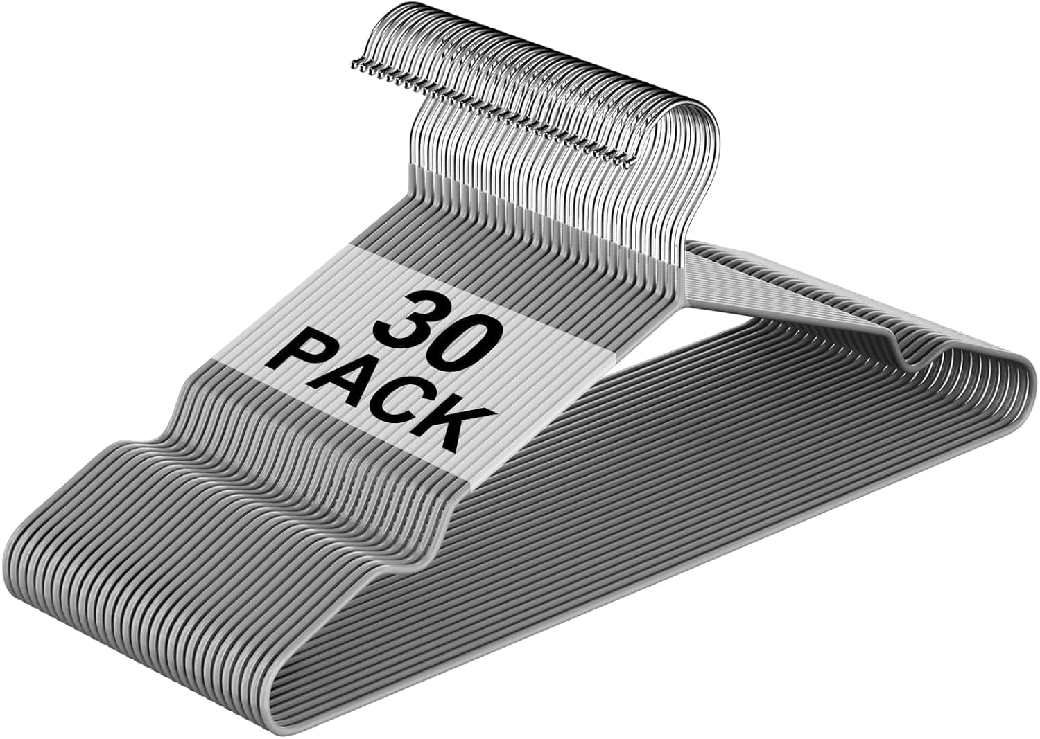UEAKPIC Rubber Coated Metal Suit Hangers 30 Pack, Non-Slip with Notches, Space Saving Ultra Thin Design, Gray
