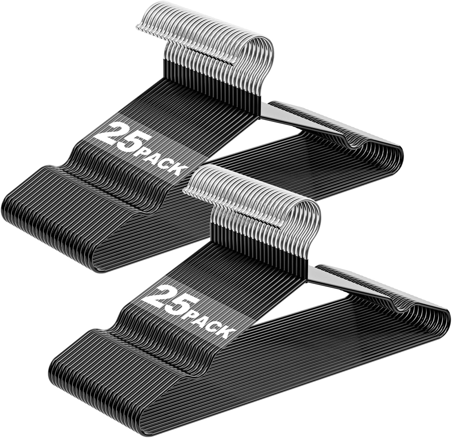 UEAKPIC Rubber Coated Metal Suit Hangers 50 Pack, Space Saving Ultra Thin Design for Strap Dress, Camisole, Pants, Coats, Black