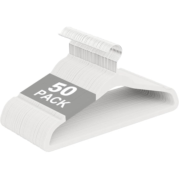 UEAKPIC Velvet Hangers, 50 Pack Non-Slip Hangers with 360° Swivel Hook, Space Saving Heavy Duty, White