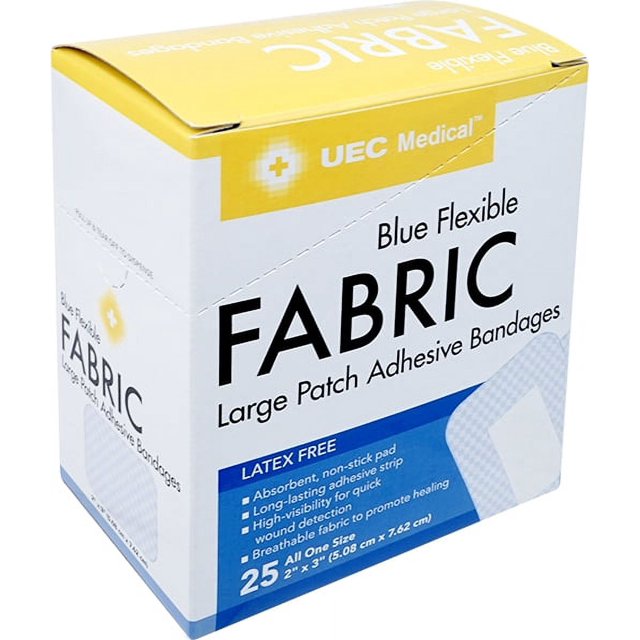 UEC Medical Blue Flexible Fabric Large Patch Bandages 25ct