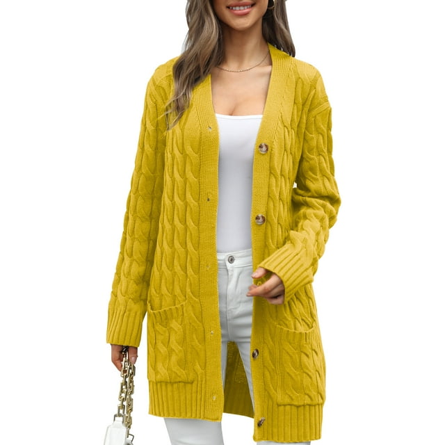 UEEKOOK Women's Oversized Cable Knit Cardigan Open Front Button Down