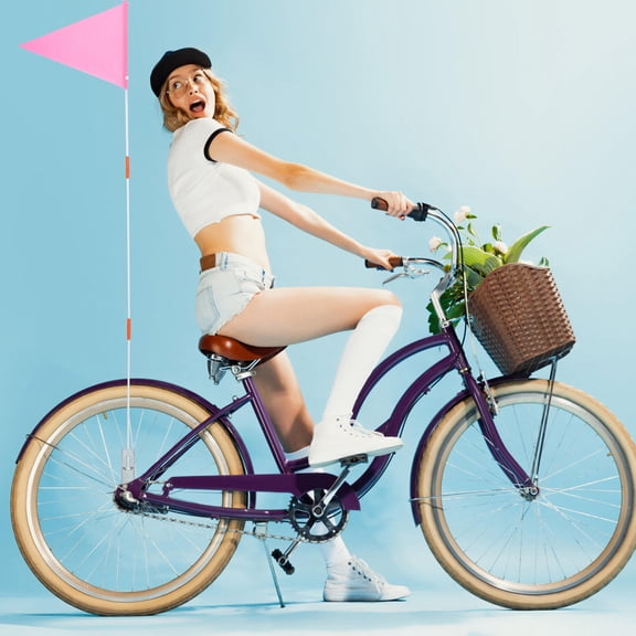 UEETEK Bike Safety Flag Pole Set with Fiberglass Flag and Bungee Cord for Kids and Cyclists Visibility