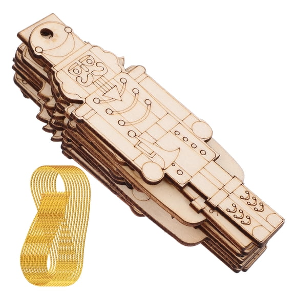 UEETEK 12Pcs Nutcracker Wood Cutouts with Hemp Rope Unfinished Beige Christmas Wooden Decorations