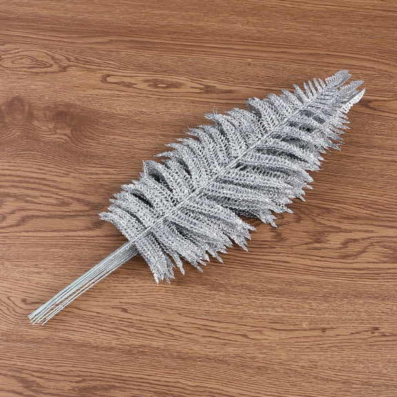 UEETEK 12Pcs Silver Artificial Leaves Plastic Plants for Holiday Party Decor