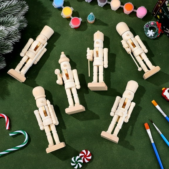UEETEK Wooden Nutcracker Nutcracker Puppet Ornaments Khaki 12Pcs DIY Painting