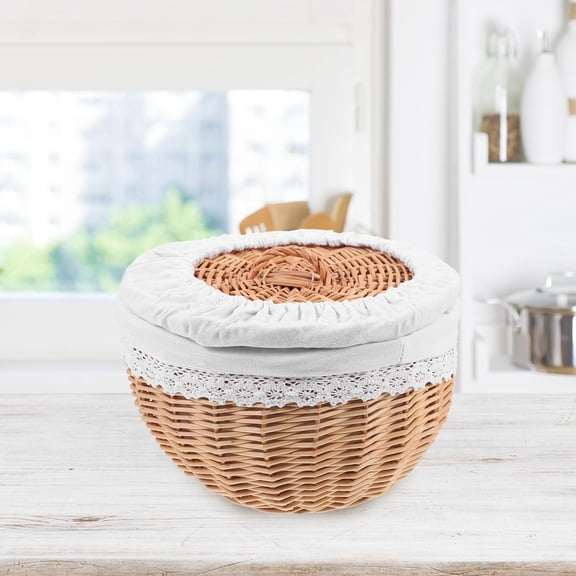 UEETEK White Multipurpose Woven Bread Basket with Lid for Kitchen and Home Storage, and Stylish