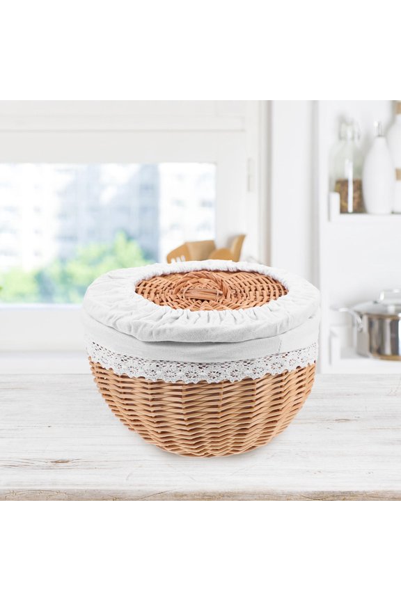 1Pc White Woven Craft Basket with Lid for Storage and Decorative Kitchen Use