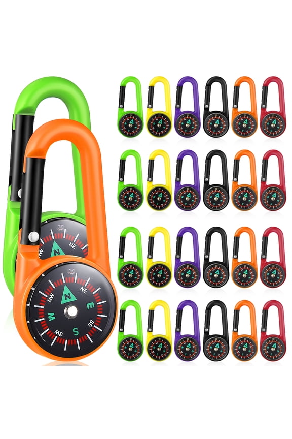 24-Pack Carabiner Keychains - Self-Locking Clips for Hiking/Camping
