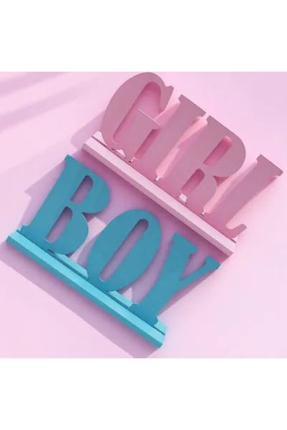 2Pcs Gender Reveal Wood Ornament Assorted Color Decorative Wooden Piece