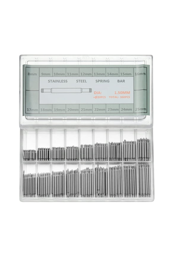 UEETEK 360pcs Stainless Steel Watch Band Strap Link Pin Spring Bars in 18 Different Sizes - 8mm-25mm (Silver)