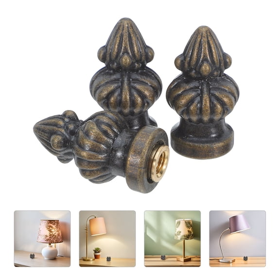 UEETEK 3Pcs Decorative Bronze Lamp Finials Pineapple Design with Brass Adapter for Table Lamps