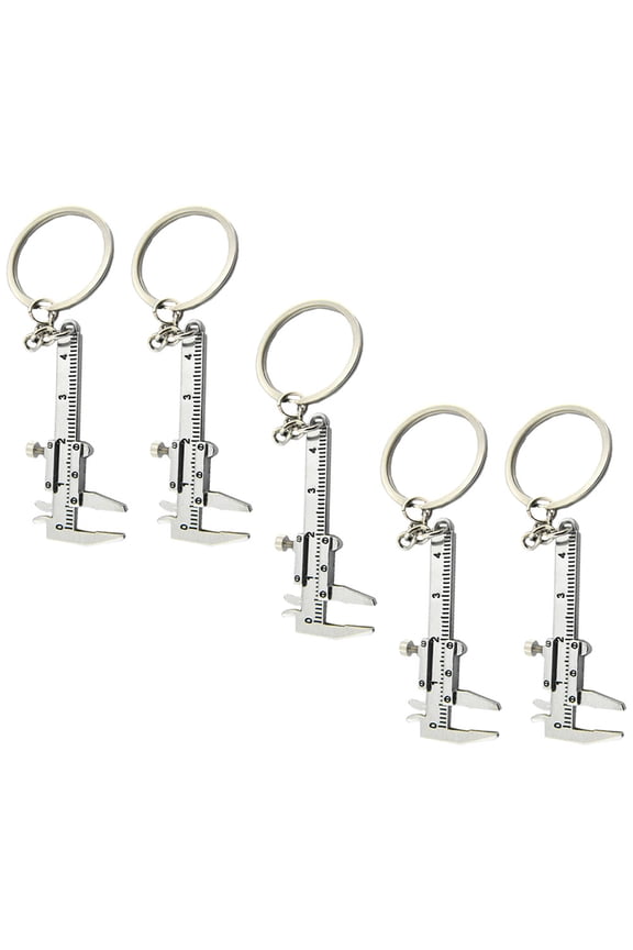 5Pcs Mini Caliper Keychain Retro Silver Zinc Alloy Bag Accessory for Family
