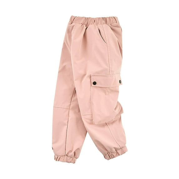 Ashirexll Boys and Girls Cargo Pants Winter Pants Solid Color Fleece Lined Adjustable Cuffed Pants with Pockets Elastic Waist for 3-15 Year