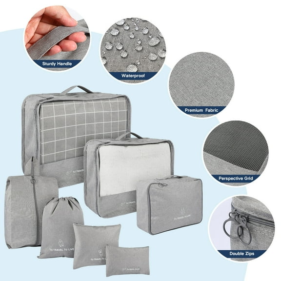 UEETEK 7Pcs Travel Luggage Packing Organizers in Grey for Storage