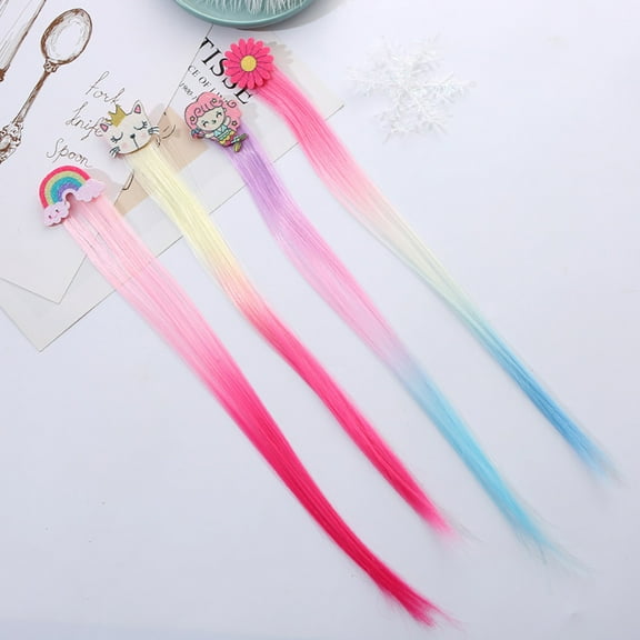 UEETEK 8pcs Colorful Hair Extensions Unicorn Clips Glitter Straight Hair Accessories for Girls Toddler Ponytails