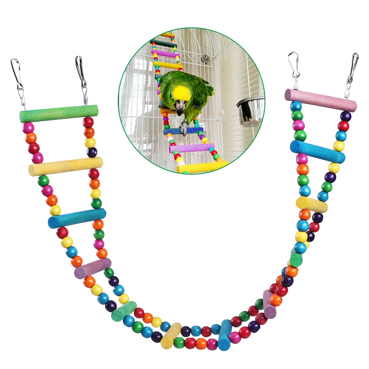 UEETEK Colorful Ladder Bird Toy 12Step Flexible Ladders Wooden Rainbow
