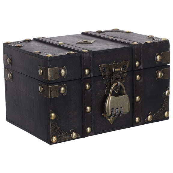 UEETEK Decorative Rustic Box Dark Brown Retro Wood Storage Chest for Home Trinket Holder